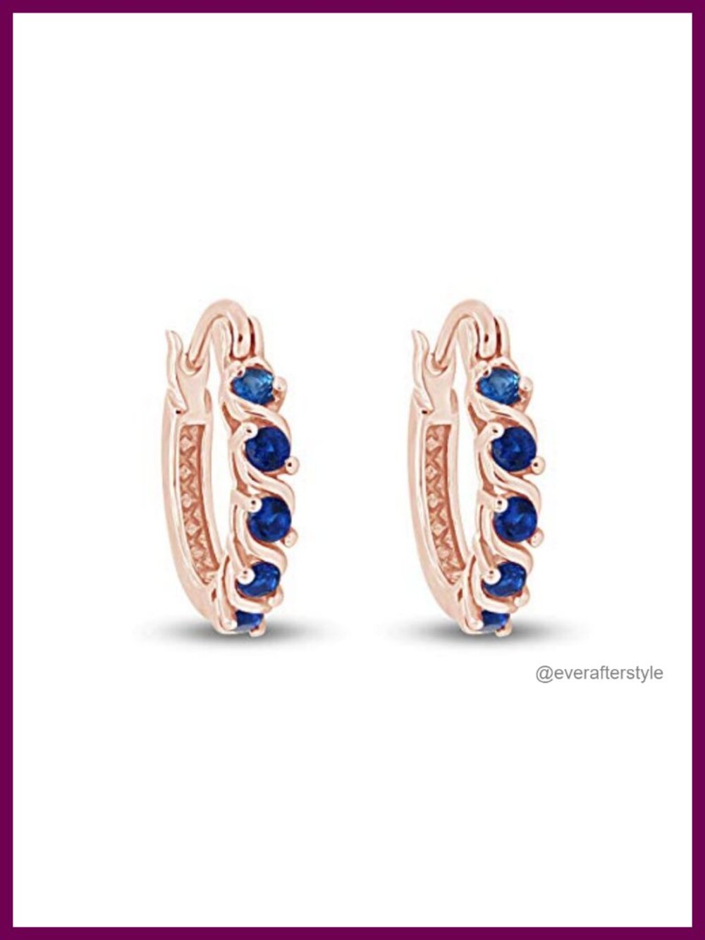 Dainty Hoop Earrings for Women Round Cut Blue Sapphire Gemstone 14K Rose Gold